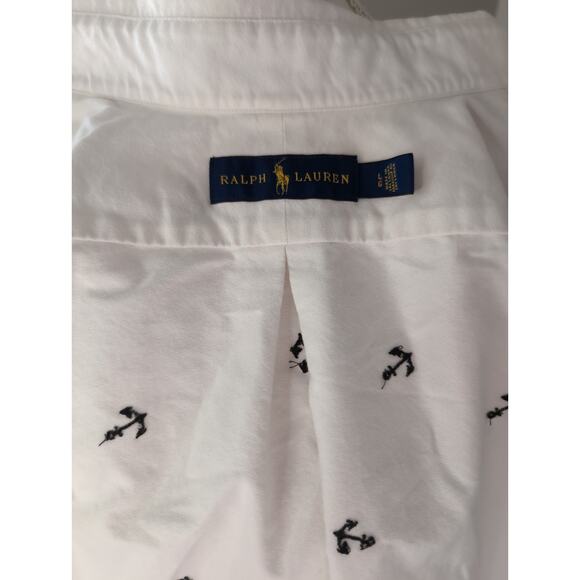 Ralph Lauren Preppy Nautical Anchor Shirt Summer Coastal Button Up Lg - Picture 5 of 8